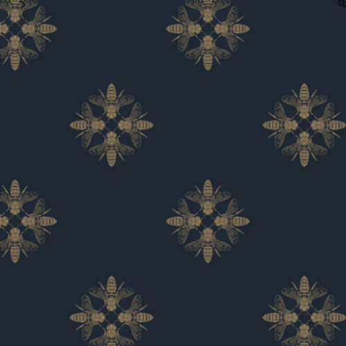 Honey Bee, Gold/Navy - Wallpaper Sample