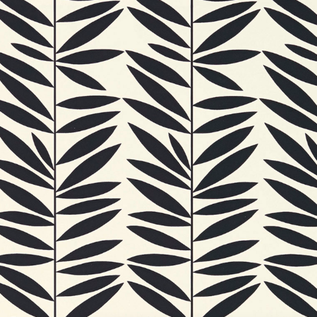 Leaf Stripe, Ebony - Wallpaper Sample