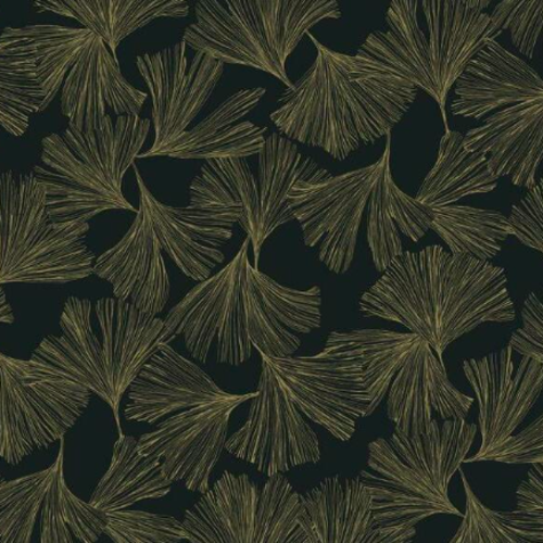 Ginkgo Toss, Black - Wallpaper Roll