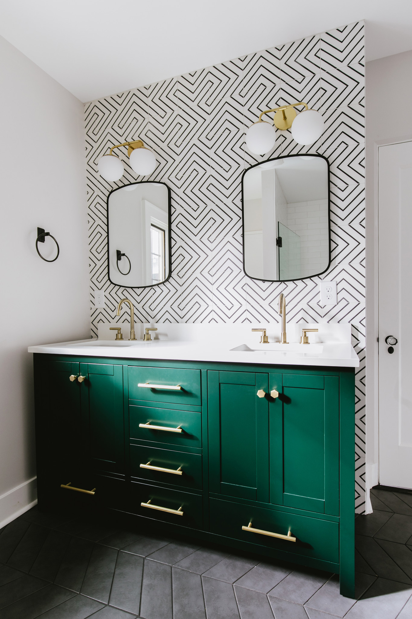 Black and White Tile Emerald Vanity Bath