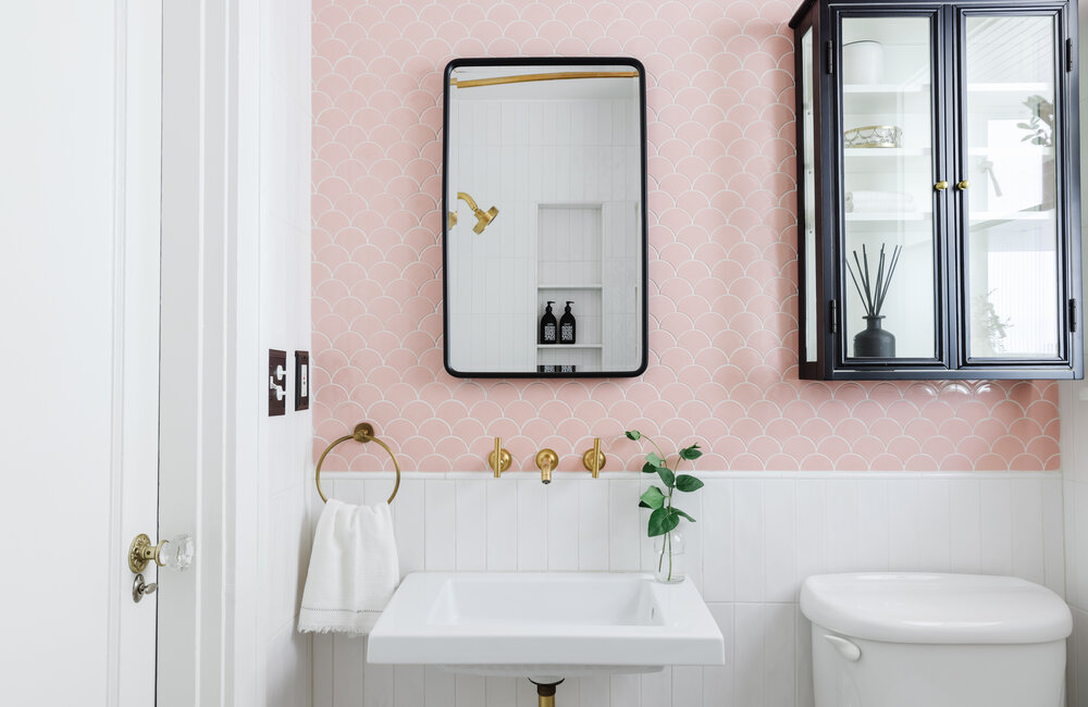 Whimsical Pink Tile Bath