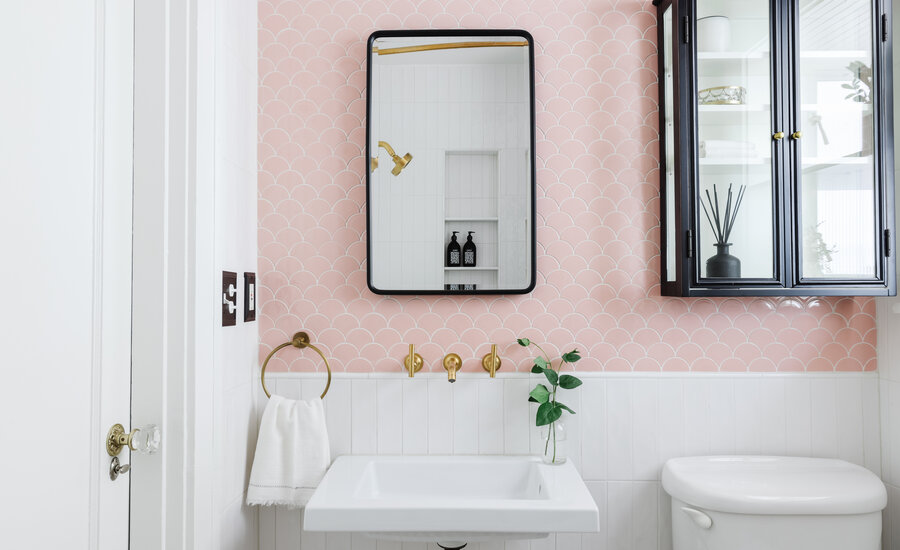 Whimsical Pink Tile Bath