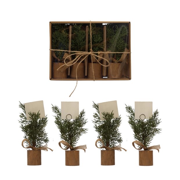 Faux Pine Tree Place Card Holders, Boxed Set of 4