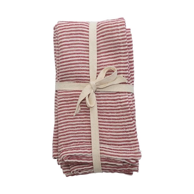 Red Striped Cotton Napkins, Set of 4