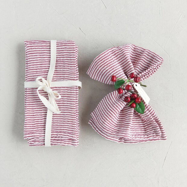 Red Striped Cotton Napkins, Set of 4