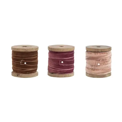 Velvet Ribbon on Wood Spool, Assorted