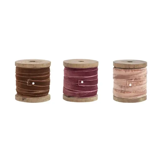 Velvet Ribbon on Wood Spool, Assorted