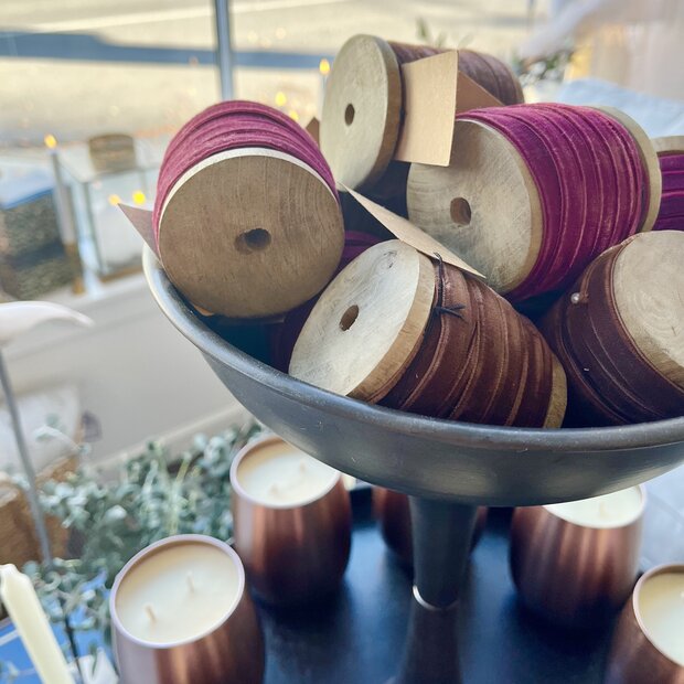 Velvet Ribbon on Wood Spool, Assorted