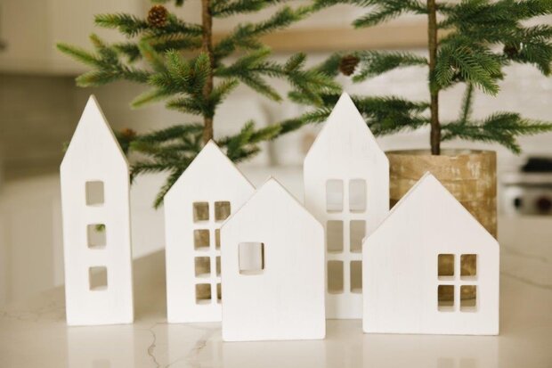 Wood Cutout Holiday House, Assorted