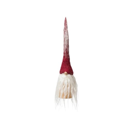 Felt Gnome w/Red Hat on Wood Base