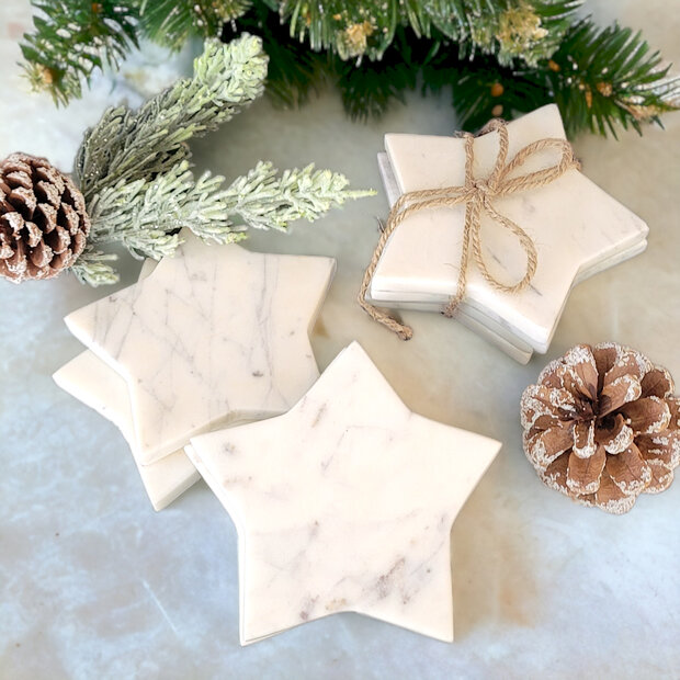 White Marble Star Coasters