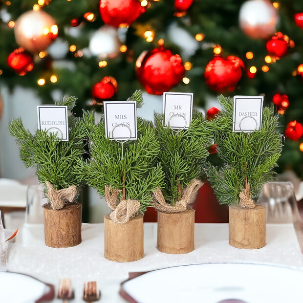 Faux Pine Tree Place Card Holders, Boxed Set of 4