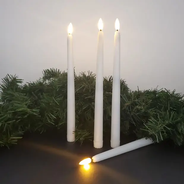 White Flameless Tapered Candles, set of 4
