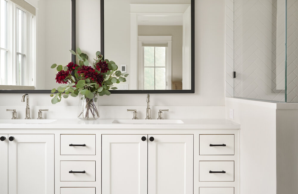 Black + White Modern Farmhouse Primary Bathroom