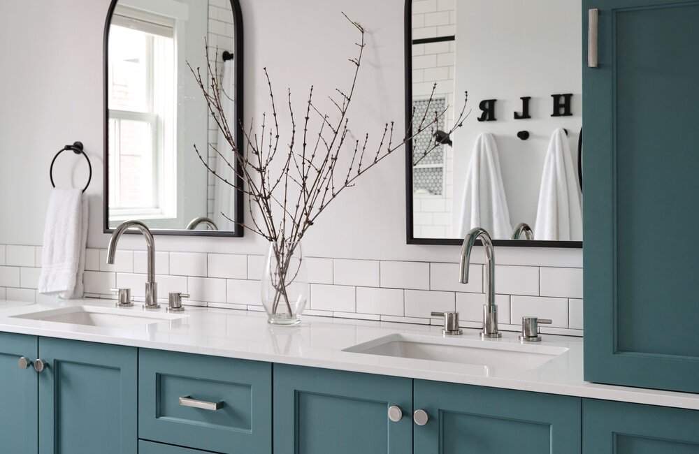 Contemporary Teal Kids Bathroom