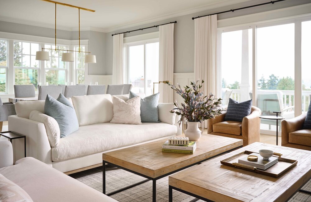 Transitional Great Room with Water View