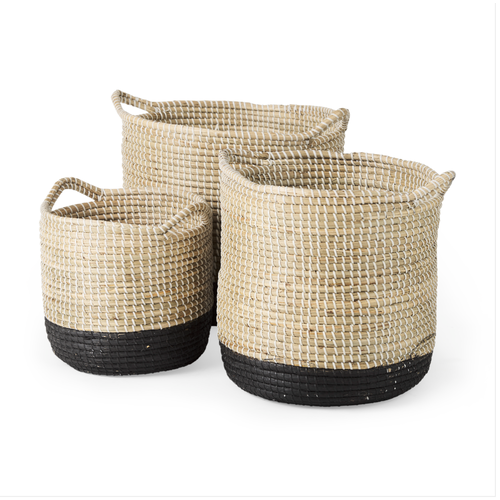 Maddie Basket Light Brown with Black Dipped (Set of 3)