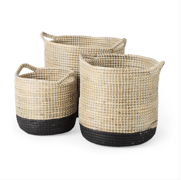 Maddie Basket Light Brown with Black Dipped (Set of 3)