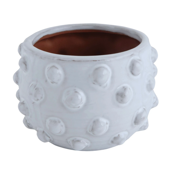 White Planter With Raised Dots