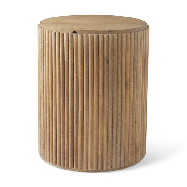 Terra Light Brown Wood Fluted Round Side Table