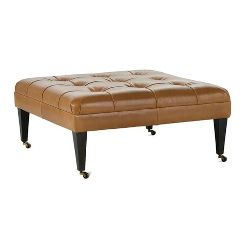Zahara Tufted Leather Ottoman 36x52 Coal