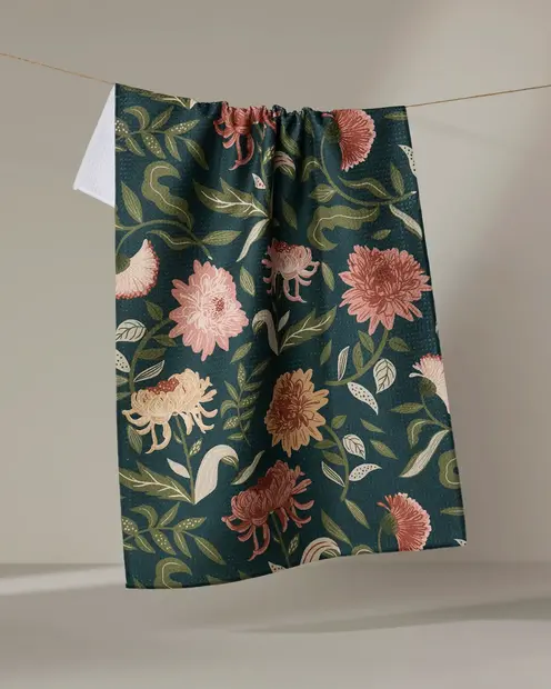 Chrysanthemums in November Tea Towel