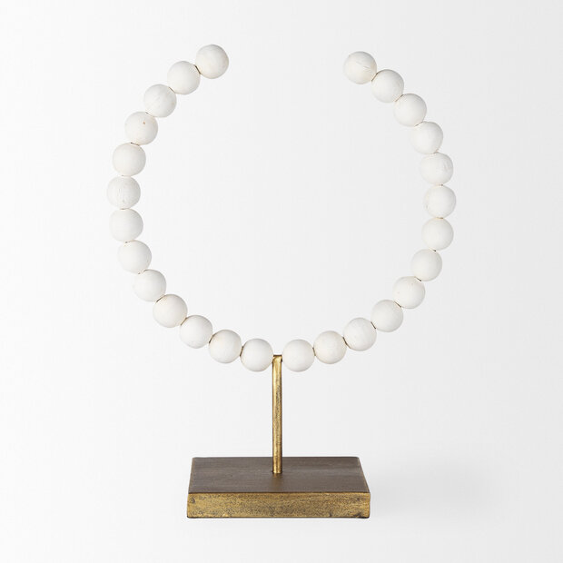 White Beaded Broken Sphere Decorative Object W/ Gold Base