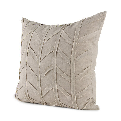 Beige Fabric Textured Decorative Pillow Cover w/ Down Insert 20" x 20"