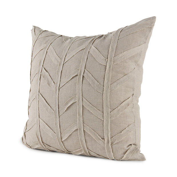 Beige Fabric Textured Decorative Pillow Cover w/ Down Insert 20" x 20"