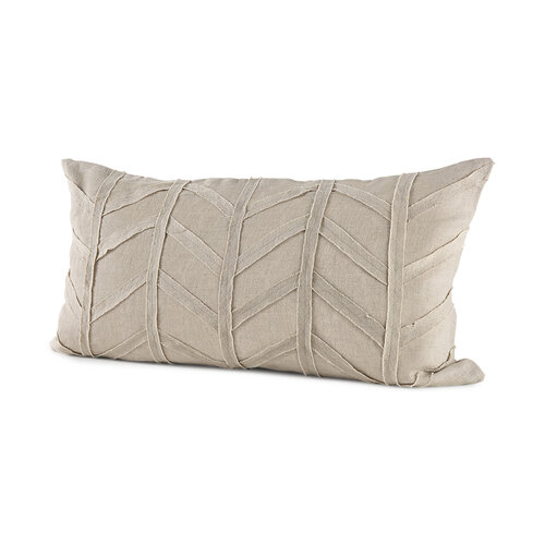 Beige Fabric Textured Decorative Pillow Cover w/ Insert 14" x 26" Lumbar