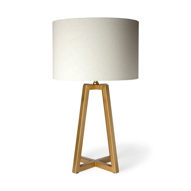Gold Geometric Table Lamp w/ White Linen Drum Shade