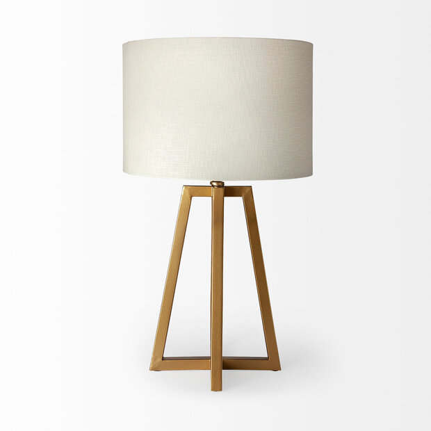 Gold Geometric Table Lamp w/ White Linen Drum Shade