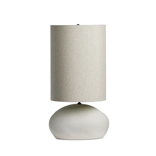 White Speckled Ceramic Table Lamp w/ Tall Flax Linen Shade