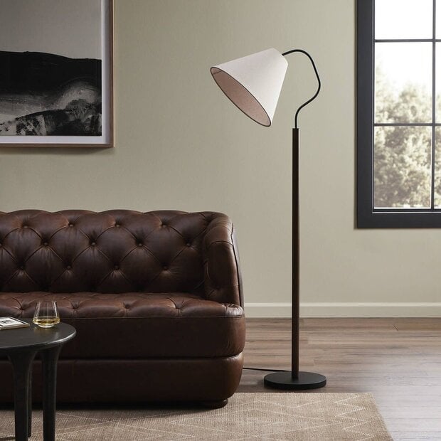 Black Powder Coated Floor Lamp with Linen Shade