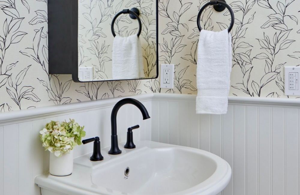 Charming Wallpapered Bathrooom