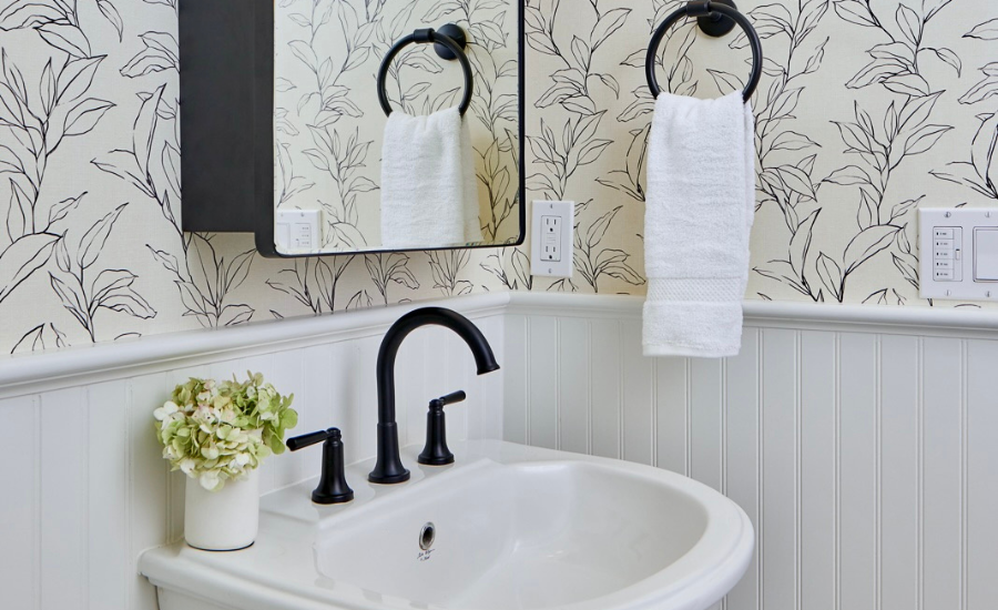 Charming Wallpapered Bathrooom