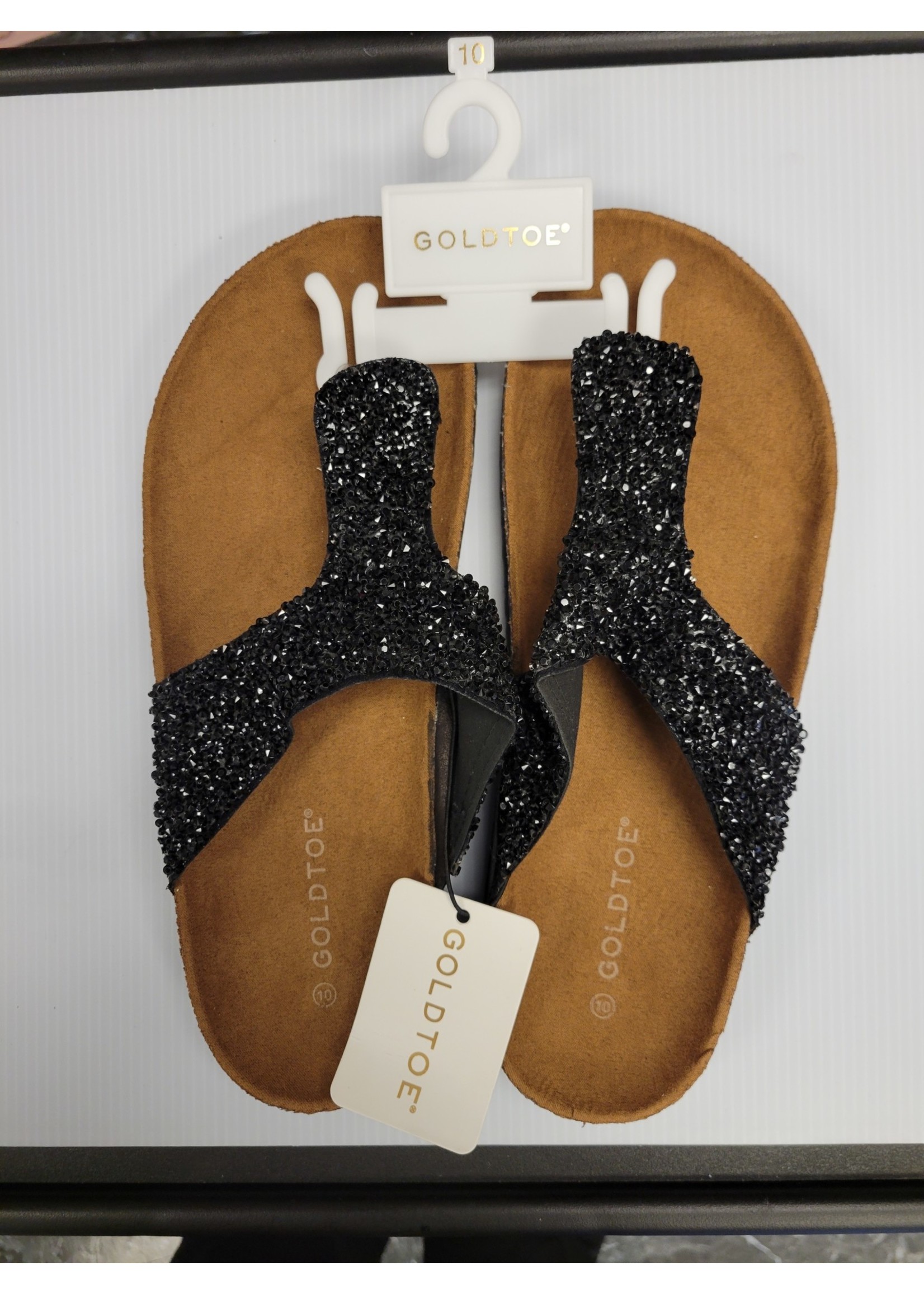 Gold Toe Black Rhinestone Sandal (New)