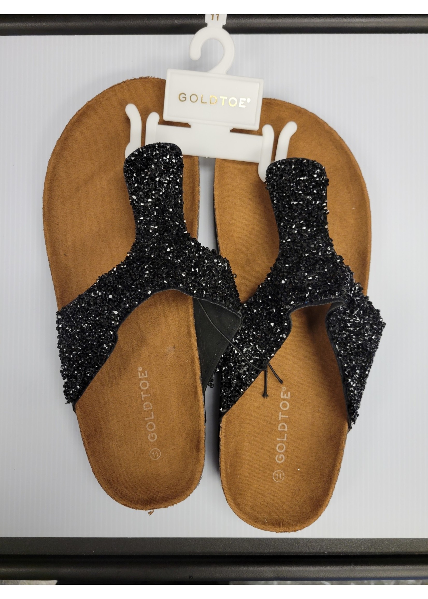 Gold Toe Black Rhinestone Sandal (New)