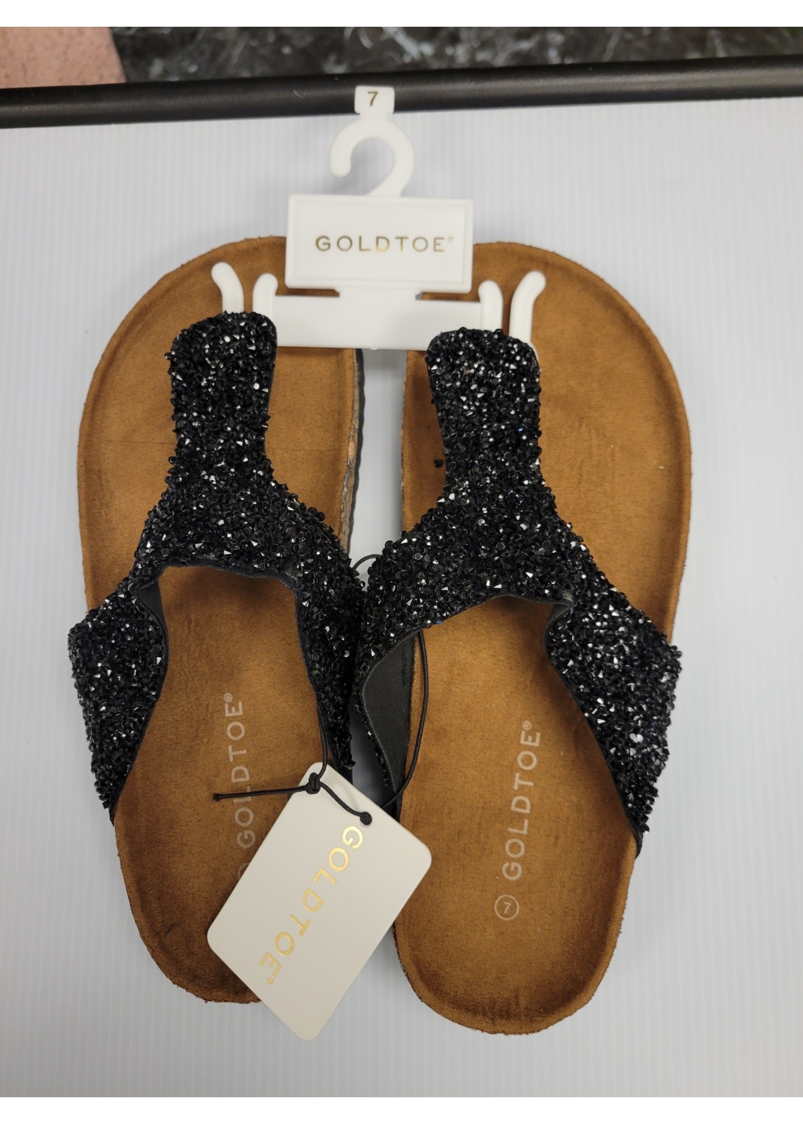 Gold Toe Black Rhinestone Sandal (New)