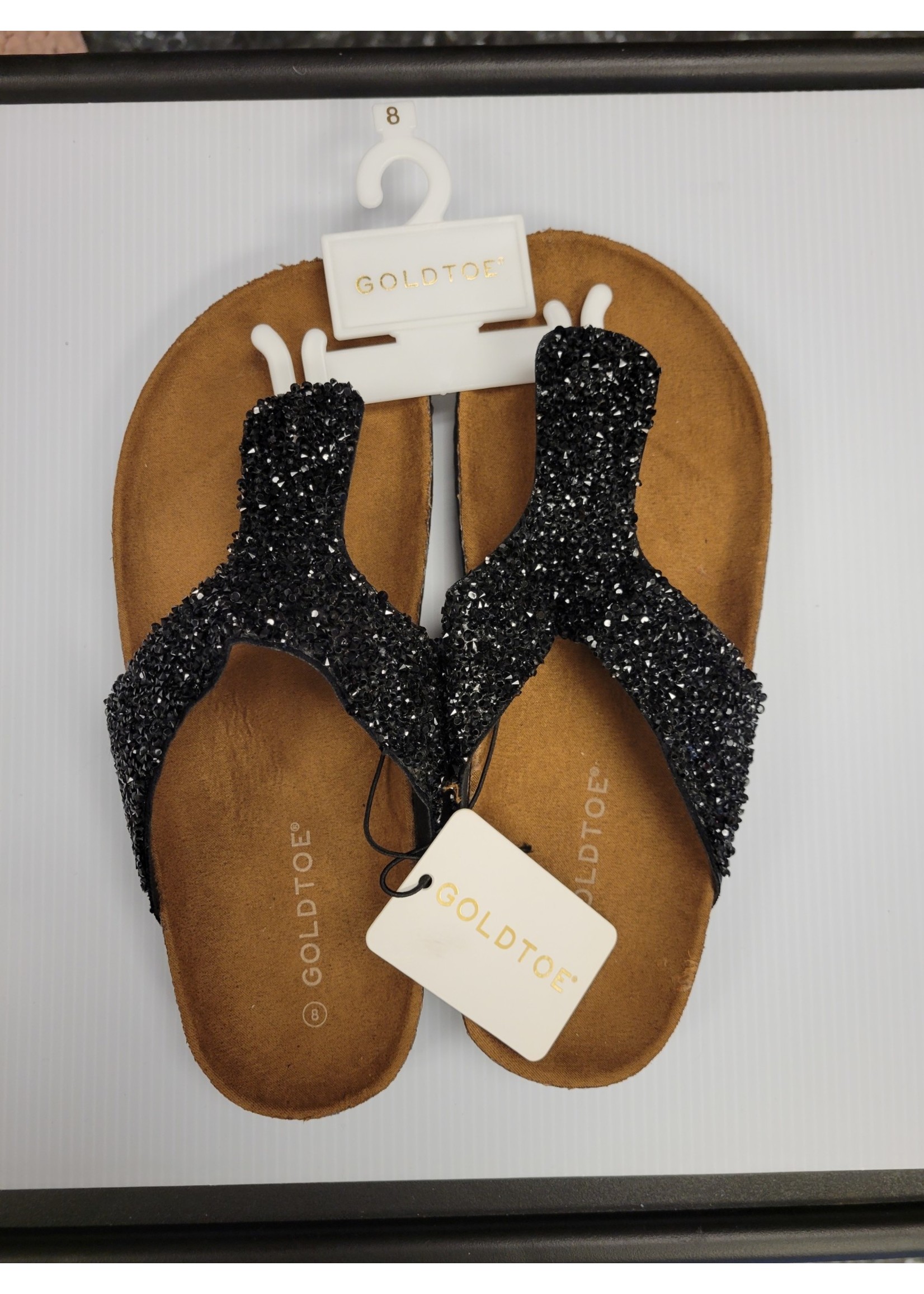 Gold Toe Black Rhinestone Sandal (New)