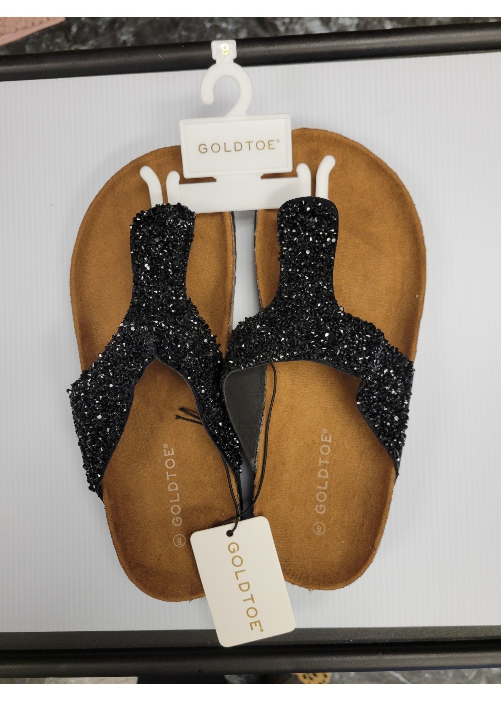 Gold Toe Black Rhinestone Sandal (New)