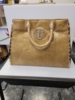 Rebecca & Rifka Gold Snake Print Textured Purse (pre-owned)