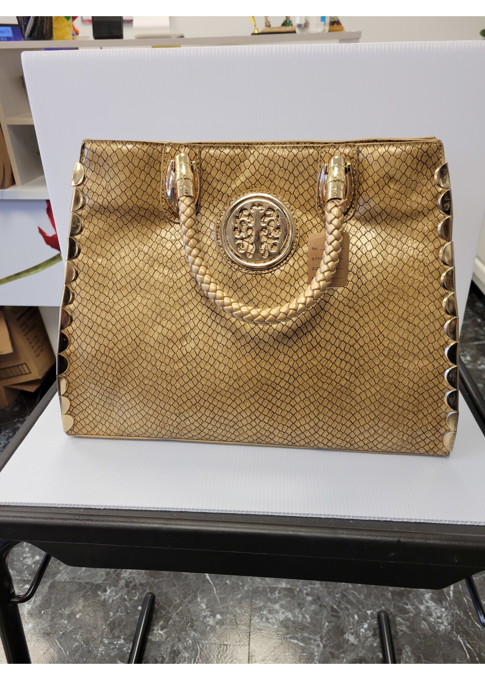 Rebecca & Rifka Gold Snake Print Textured Purse (pre-owned)