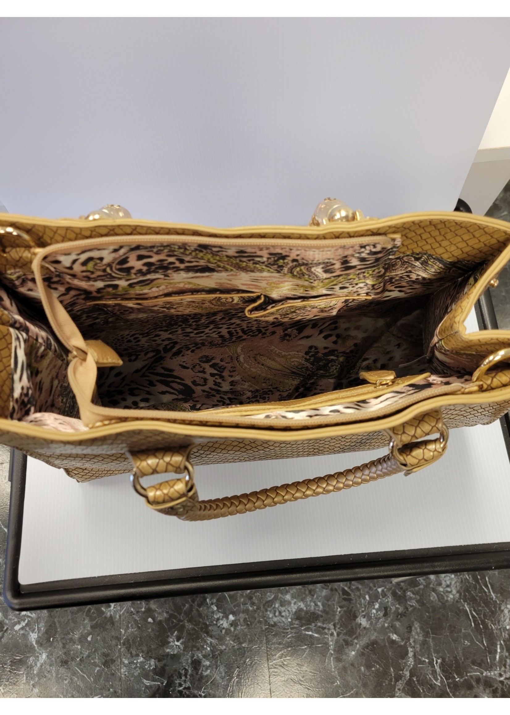 Rebecca & Rifka Gold Snake Print Textured Purse (pre-owned)