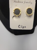 Gold & Blk Round Clip Earrings