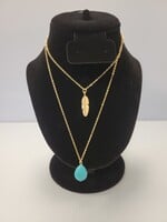 Gold Feather and Turquoise Pendant