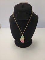 Gold Necklace with Rainbow Stone