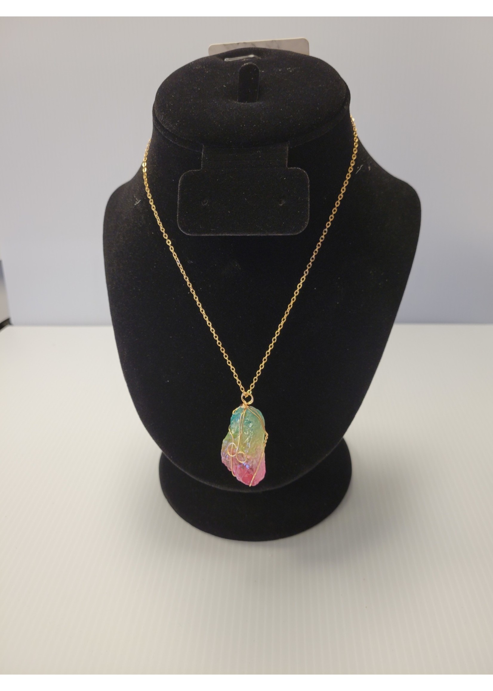 Gold Necklace with Rainbow Stone