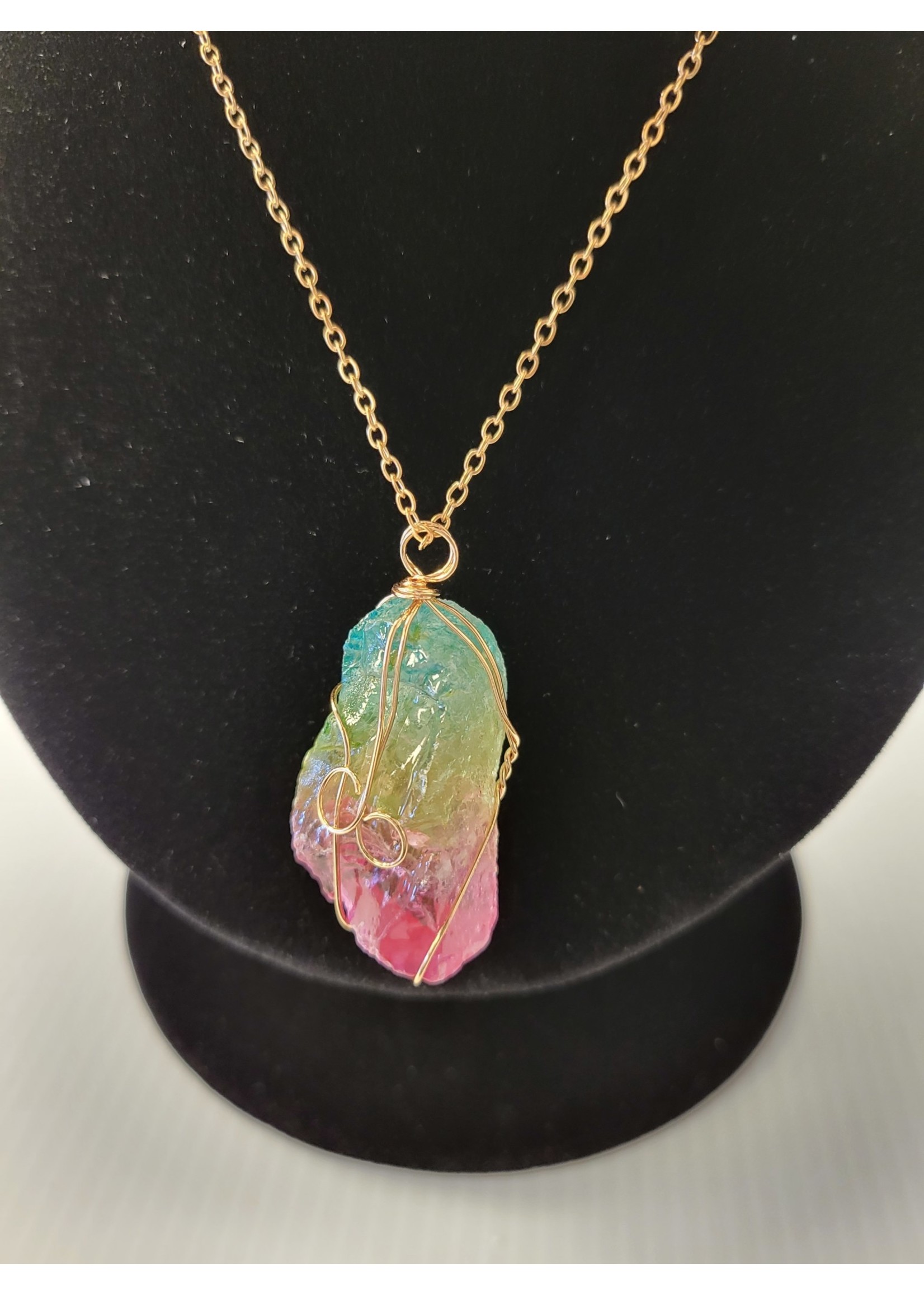 Gold Necklace with Rainbow Stone