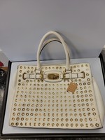 Michael Kors MK Hamilton NS Grommet White Soft Pebbled Leather Satchel